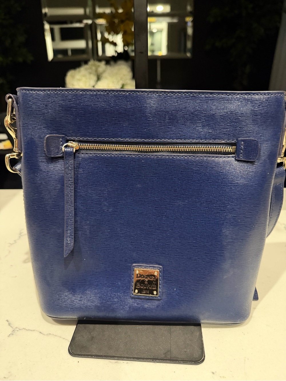 Dooney & Bourke Blue Leather Crossbody with Front Zip Pocket